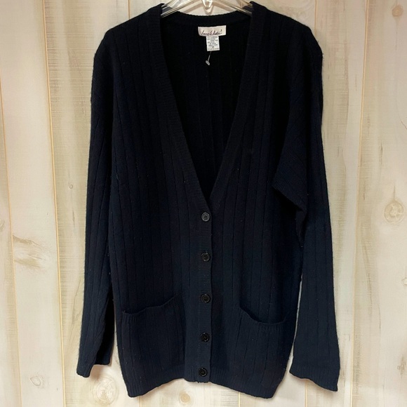 Vintage Laura Winston Black Lambswool Angora Rabbit Hair Button Cardigan Sz M - Picture 1 of 5